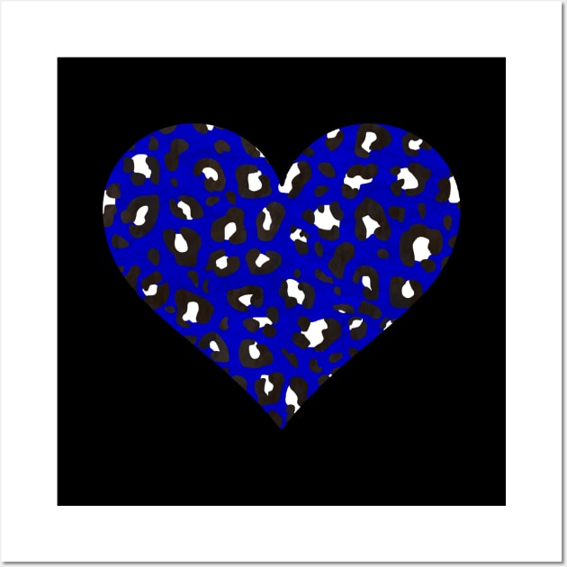 Dark Blue, Black and White Leopard Print Heart Wall Art by bumblefuzzies